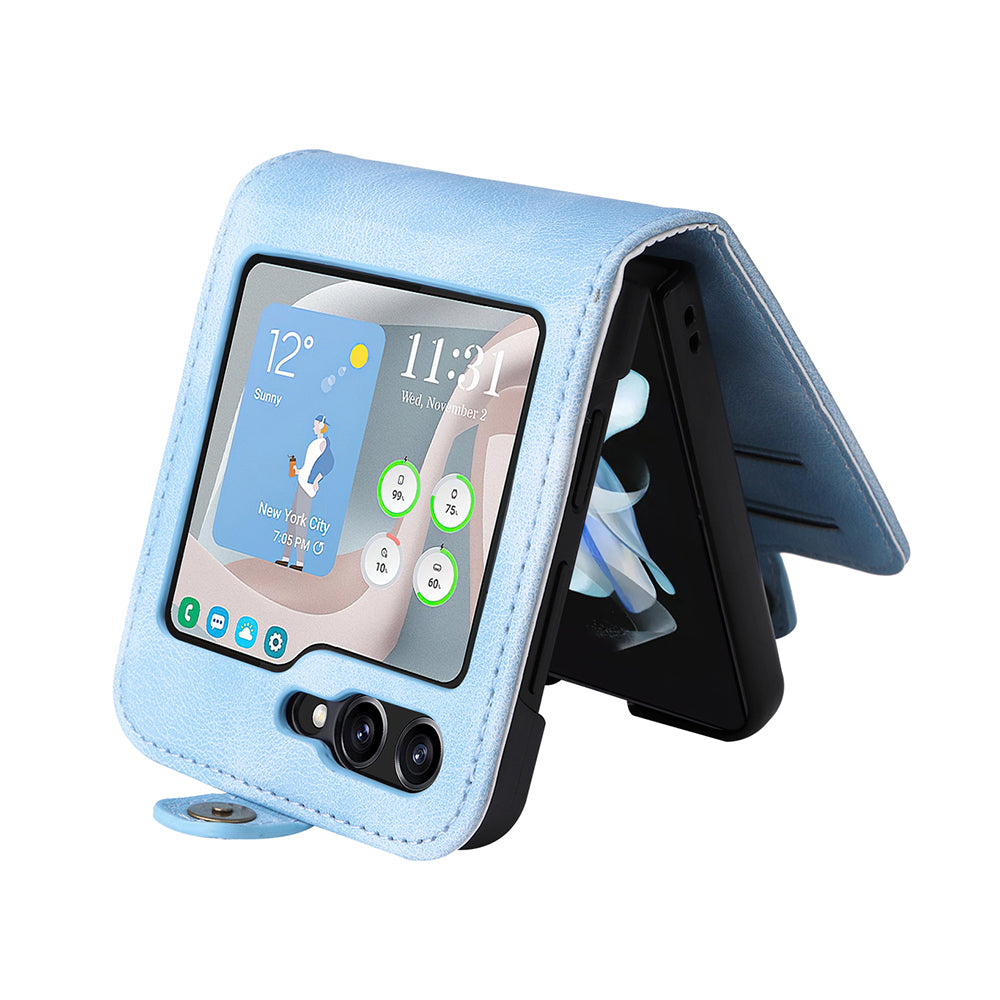 YIKATU YK-002 For Samsung Galaxy Z Flip6 5G Case Card Holders PU Leather Skin-touch Phone Cover - Baby Blue YIKATU YK-002 For Samsung Galaxy Z Flip6 5G Case Card Holders PU Leather Skin-touch Phone Cover - Baby Blue